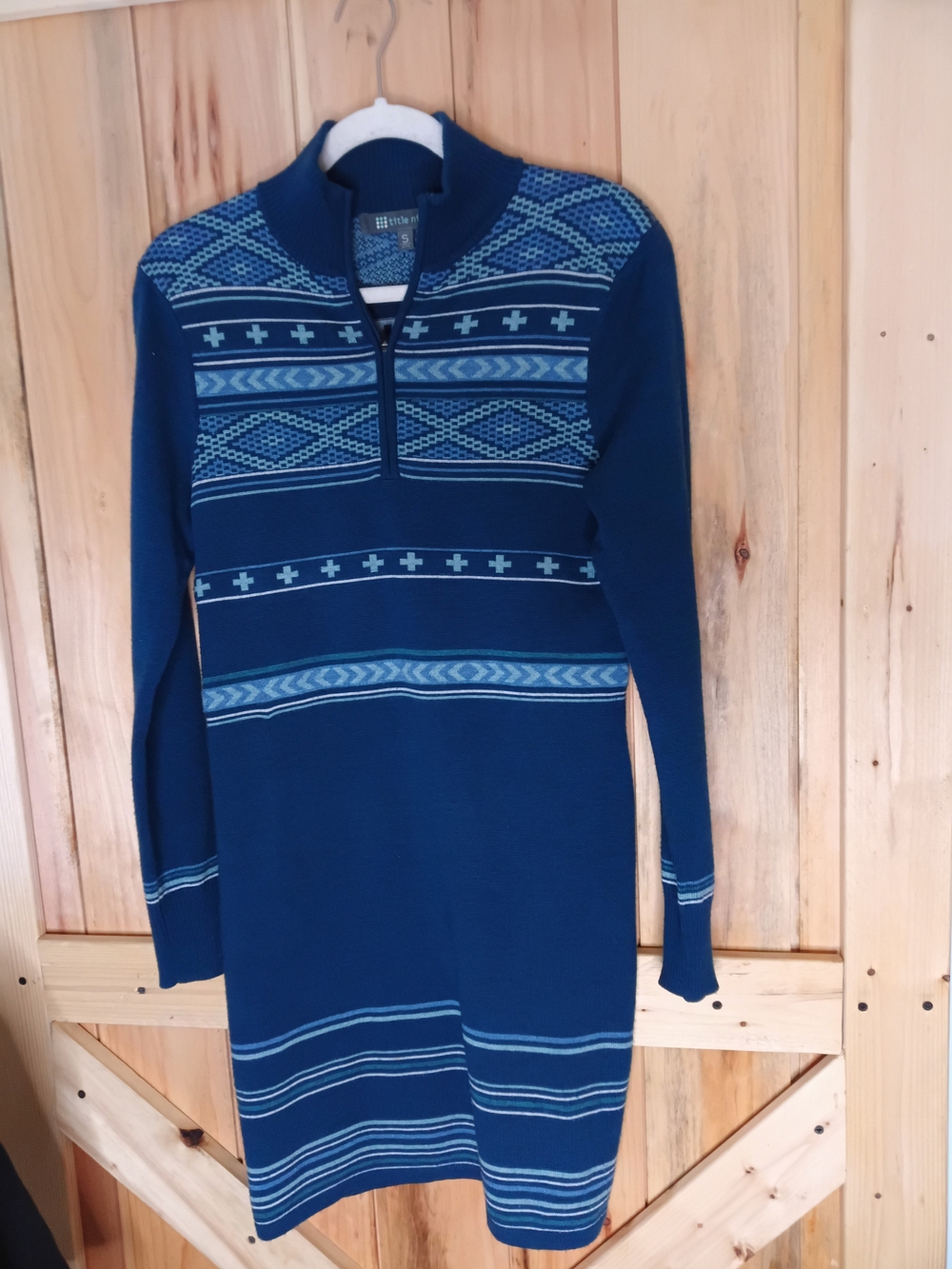 Title Nine Navy Fair Isle Merino Wool Dress Small